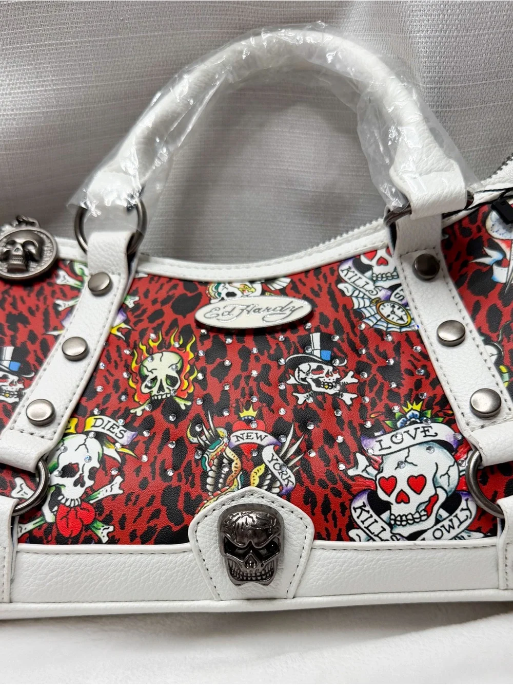 NWT Ed Hardy Red Skull Tattoo Y2K Rhinestone Handbag Purse